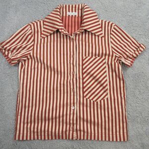 Animal Crackers Womens Big Pocket Button Up Shirt size S‎ Striped Short Sleeve